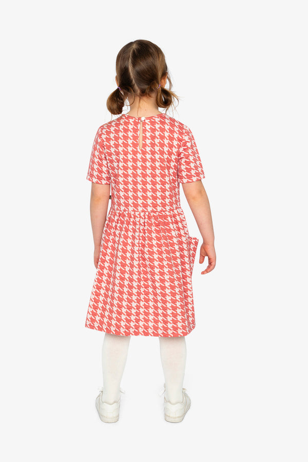 Short Sleeve Dress With Pockets Pink And White Houndstooth - J20G87_2J250