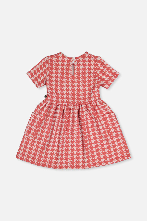 Short Sleeve Dress With Pockets Pink And White Houndstooth - J20G87_2J250