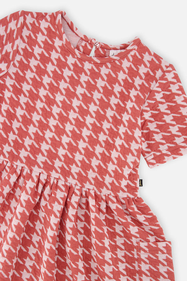 Short Sleeve Dress With Pockets Pink And White Houndstooth - J20G87_2J250