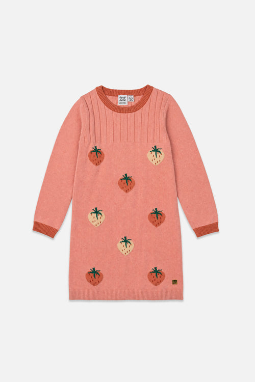 Robe en tricot avec jacquard fraises rose
