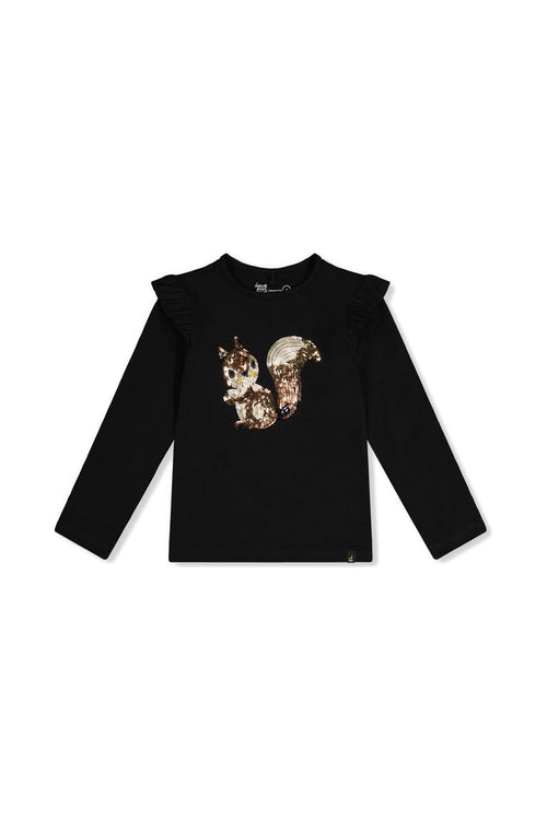 Long Sleeve Organic Cotton Squirrel T-Shirt Black And Brown - J20H70_09990