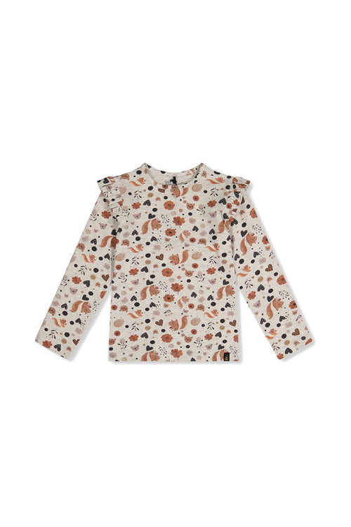 Long Sleeve Organic Cotton T-Shirt Beige With Squirrel Print - J20H70_2J288