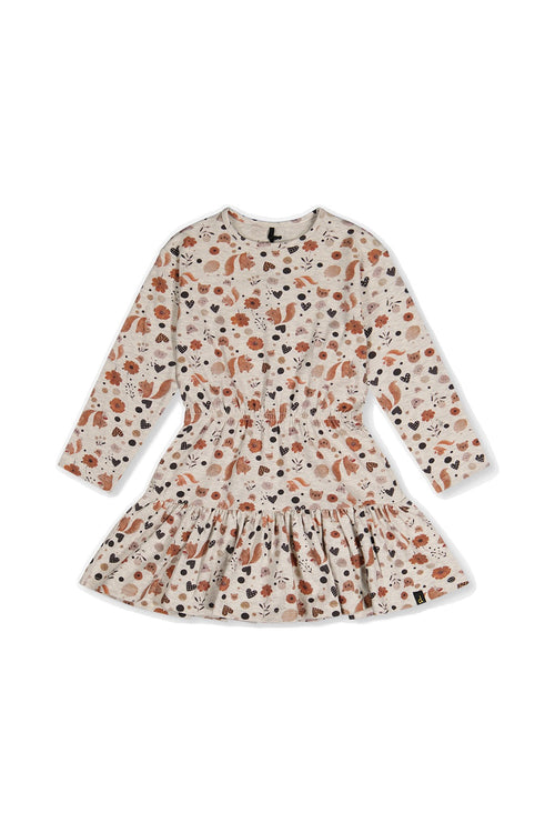 Organic Cotton Dress Beige With Squirrel Print - J20H87_2J288