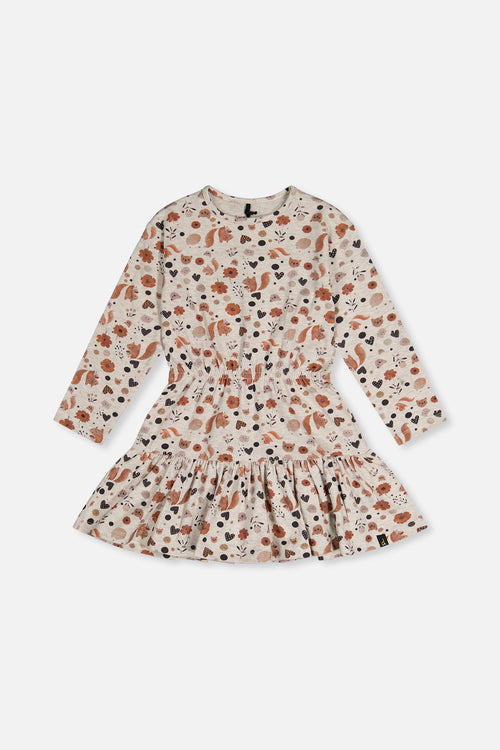 Organic Cotton Dress Beige With Squirrel Print - J20H87_2J288