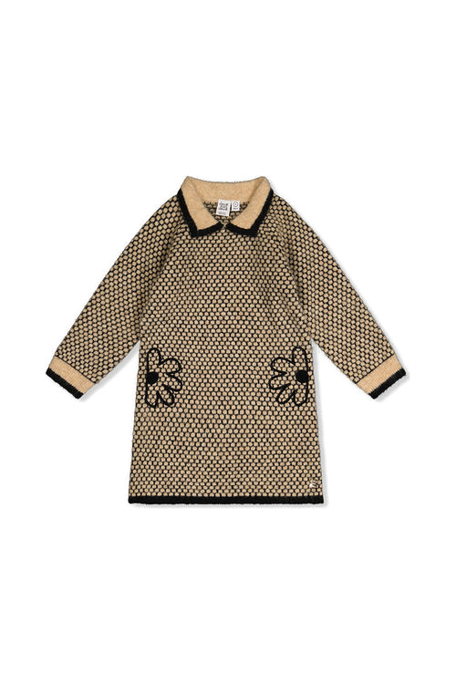 Knit Dress With Collar Beige And Black - J20HT85_09990