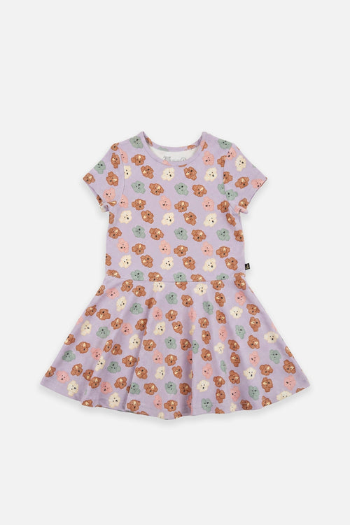 Short Sleeve Jersey Dress Purple Poodle Print