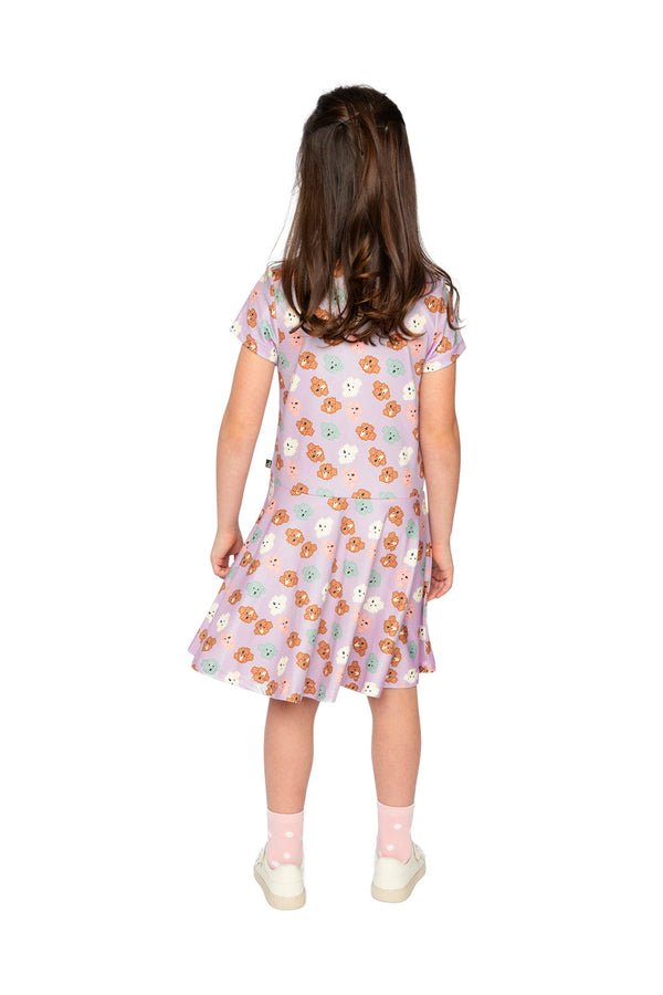 Short Sleeve Jersey Dress Purple Poodle Print - J20I85_2J283