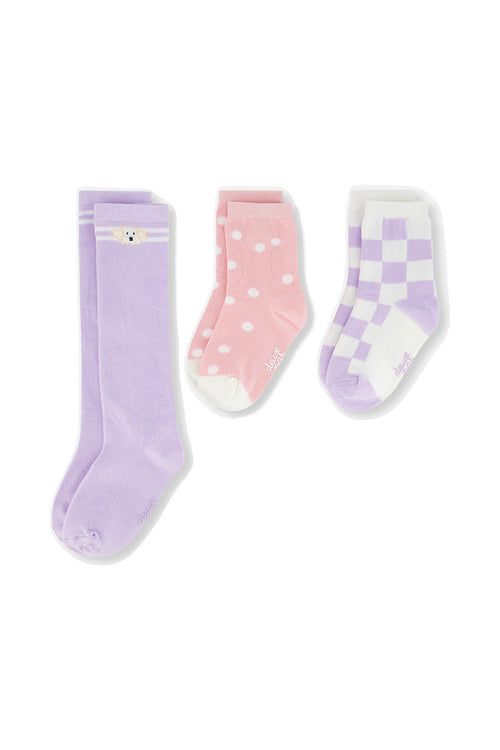 Socks (3 Pairs) Lavender, Pink, And White - J20IS_05180