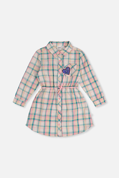 Shirt Dress With Belt Green And Pink Plaid - J20J86_2J296