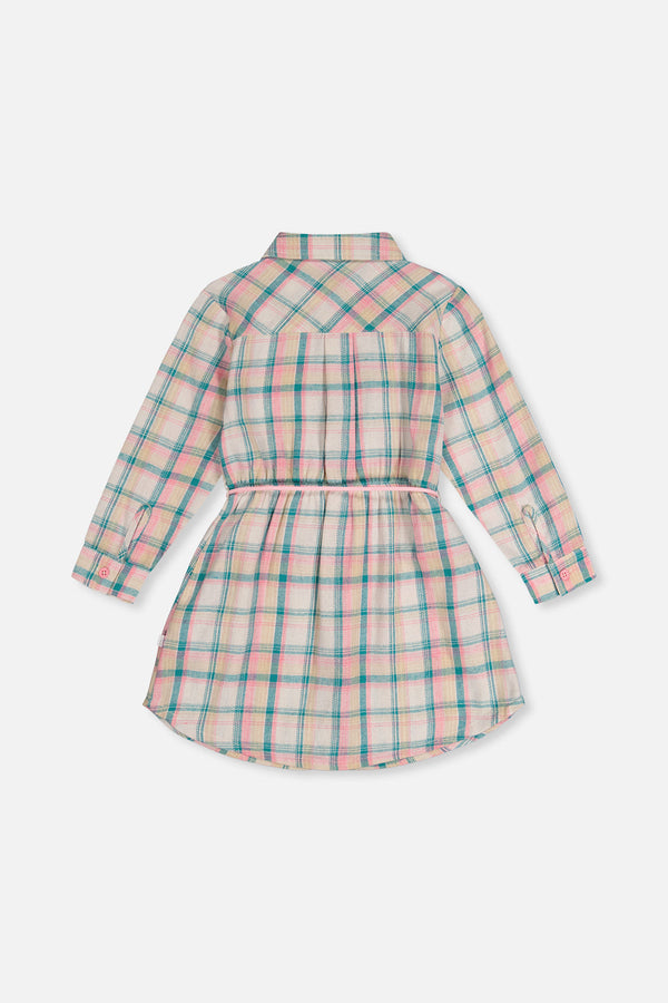 Shirt Dress With Belt Green And Pink Plaid - J20J86_2J296