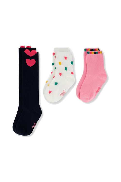 Socks (3 Pairs) Dark Blue, Pink And Beige - J20JS_04810