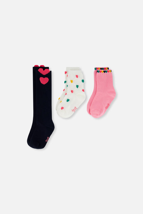 Socks (3 Pairs) Dark Blue, Pink And Beige - J20JS_04810