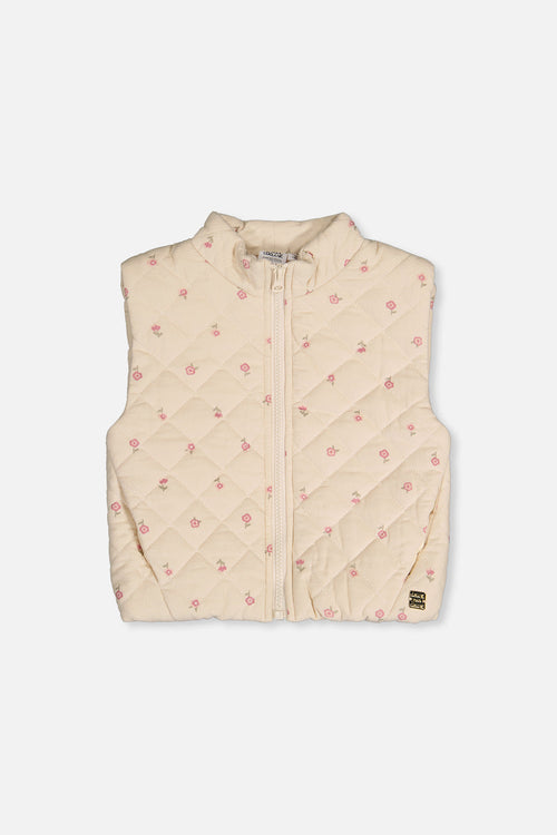 Corduroy Puffy Vest Beige Floral Print - J20K33_2J293