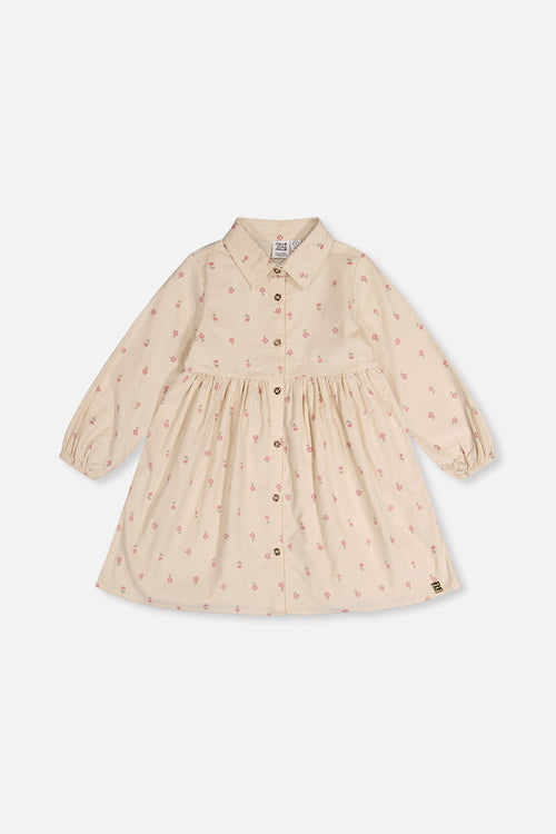 Corduroy Shirt Dress Beige Floral Print - J20K86_2J293