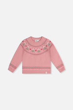 Sweater With Flower Jacquard Pale Dusty Pink - J20KT32_06220