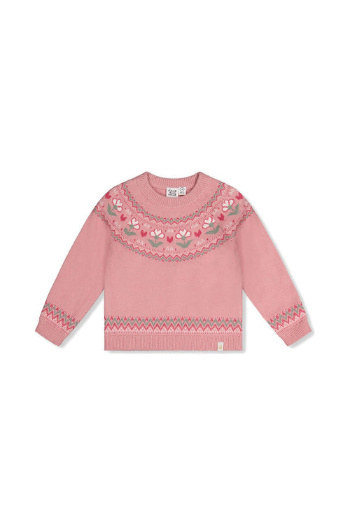 Sweater With Flower Jacquard Pale Dusty Pink - J20KT32_06220