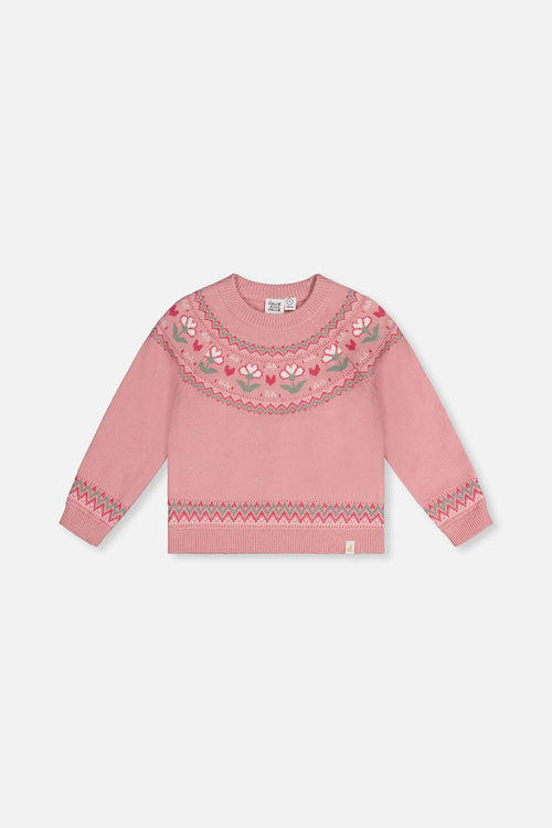 Sweater With Flower Jacquard Pale Dusty Pink - J20KT32_06220