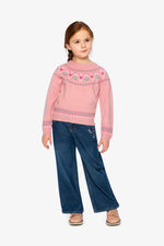 Sweater With Flower Jacquard Pale Dusty Pink - J20KT32_06220