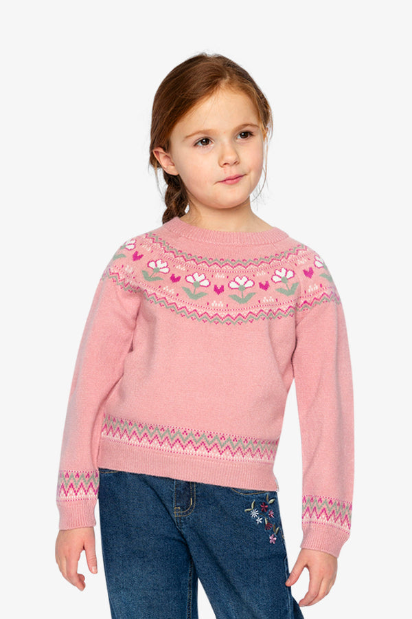 Sweater With Flower Jacquard Pale Dusty Pink - J20KT32_06220