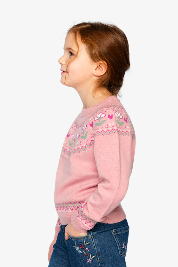 Sweater With Flower Jacquard Pale Dusty Pink - J20KT32_06220