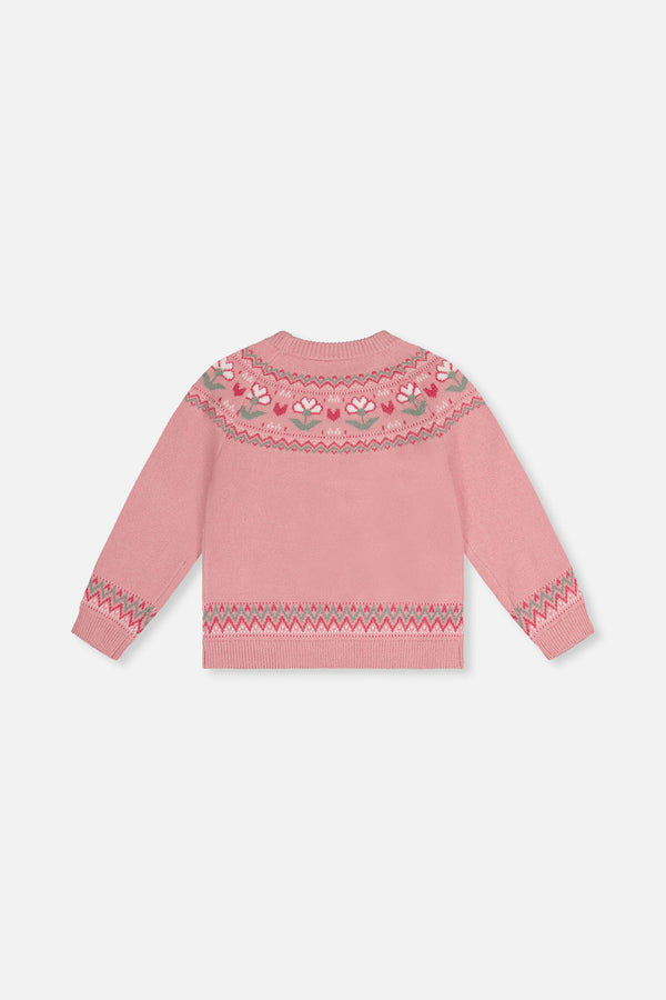 Sweater With Flower Jacquard Pale Dusty Pink - J20KT32_06220
