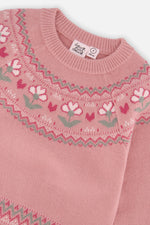Sweater With Flower Jacquard Pale Dusty Pink - J20KT32_06220