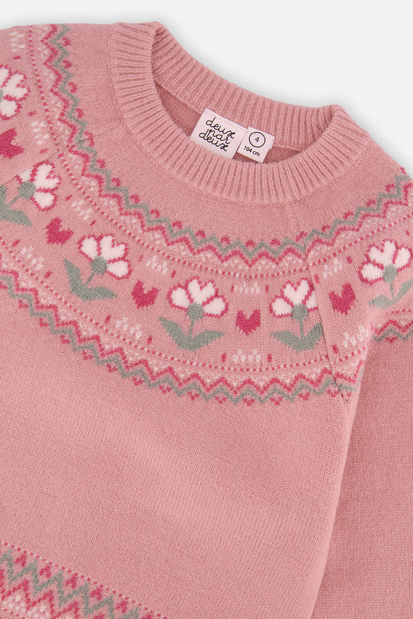 Sweater With Flower Jacquard Pale Dusty Pink - J20KT32_06220