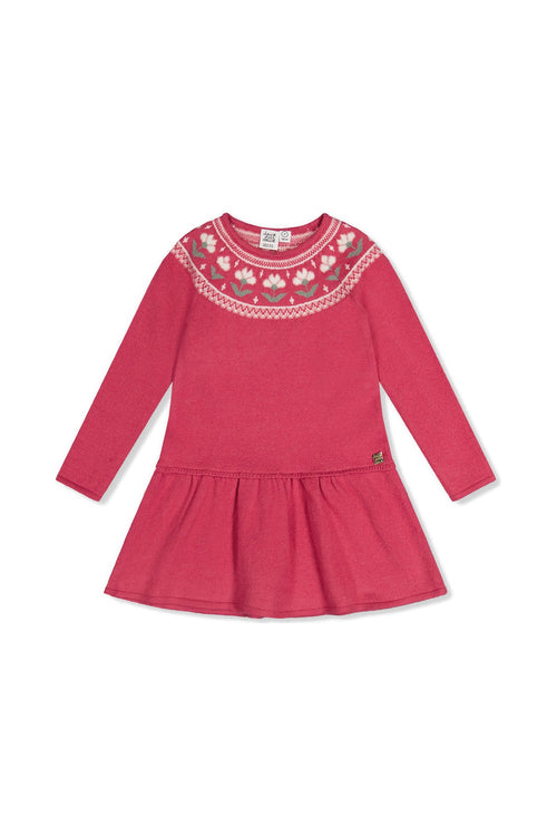 Knitted Dress With Flower Jacquard Raspberry Pink - J20KT85_06930