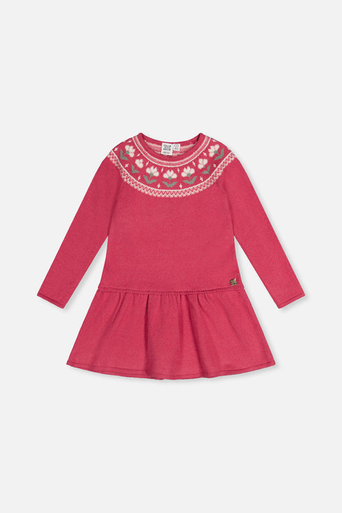 Knitted Dress With Flower Jacquard Raspberry Pink - J20KT85_06930