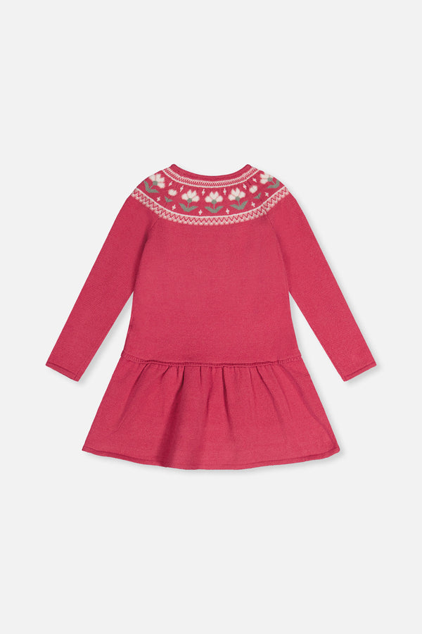 Knitted Dress With Flower Jacquard Raspberry Pink - J20KT85_06930