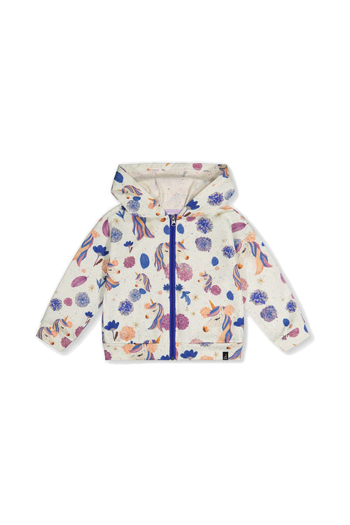 Hooded Zipped French Terry Cardigan Beige Unicorn Print - J20L32_2J290