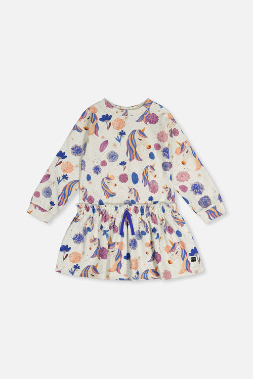French Terry Dress Beige Unicorn Print - J20L88_2J290