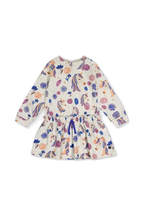 French Terry Dress Beige Unicorn Print - J20L88_2J290