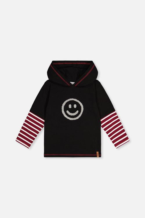 Fake Double Sleeve Hooded Shirt Royal Blue And Red - J20M72_04990