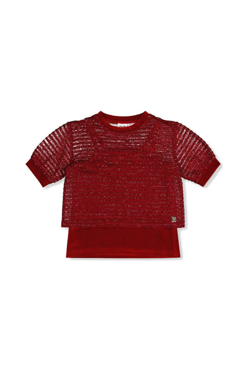 Fake Layering Top & Cami Red - J20OG70_07750