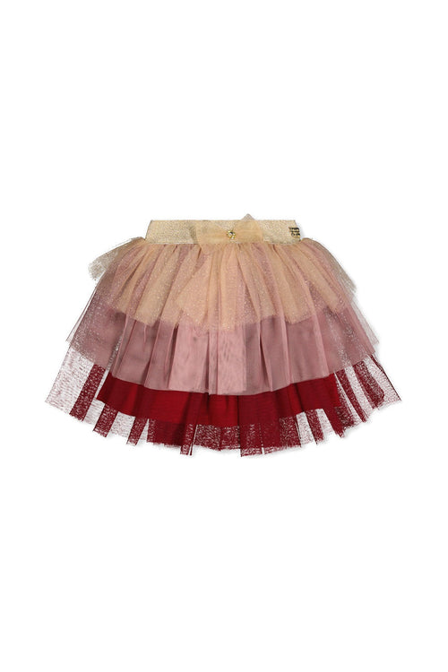 Multi Layer Glittering Mesh Skirt Red, Pink And Beige - J20OG80_2J312