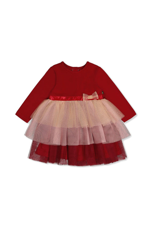 Bi-Material Dress With Glittering Skirt Red - J20OG85_07490