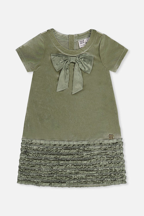 Short Sleeve A Line Dress With Bow Greyish Green - J20OG88_03400