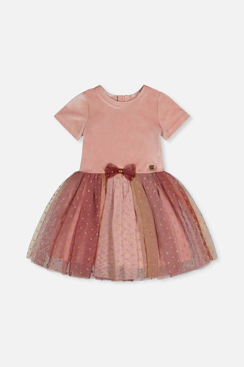 Bi-Material Dress With Gradient Print Skirt Pink - J20OG89_06210