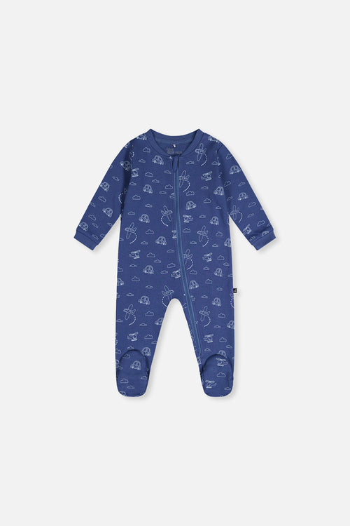 Baby Organic Cotton One Piece Pajama Blue Transport Print - J20PA40_2J238