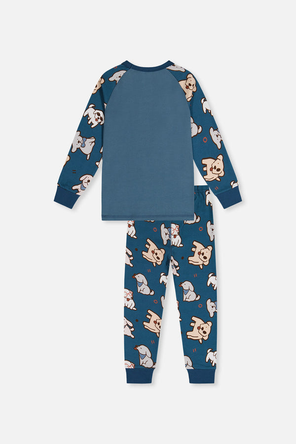 Organic Cotton Two Piece Pajama Set Turquoise Dog Print - J20PB10US_2J226