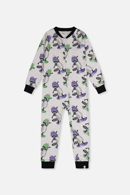 Organic Cotton One Piece Pajama Beige Raccoon Print - J20PB40_2J230