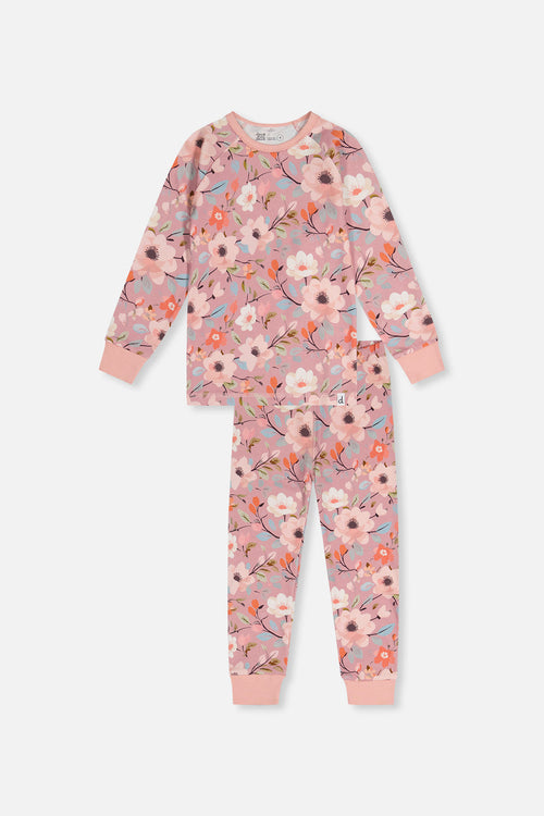 Organic Cotton Two Piece Pajama Set Pink Floral Print - J20PG10_2J221