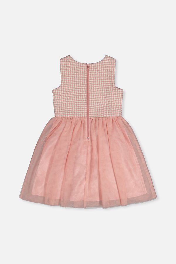 Bi-Material Sleeveless Dress Pink Houndstooth - J20Q97_2J308