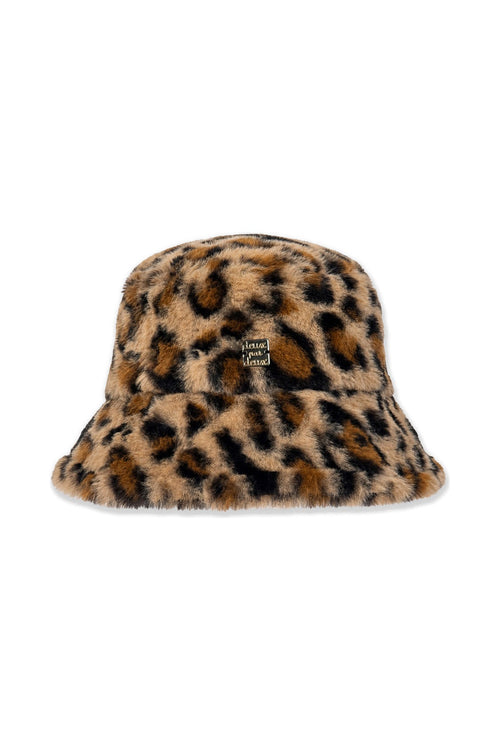Faux Fur Bucket Hat Brown Leopard Print