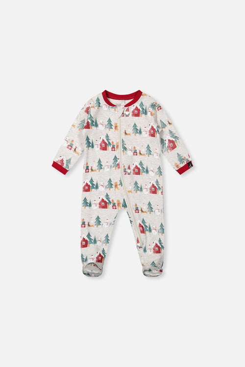 Baby Organic Cotton One Piece Christmas Pajama Beige Christmas Print - J20R40US_2J321