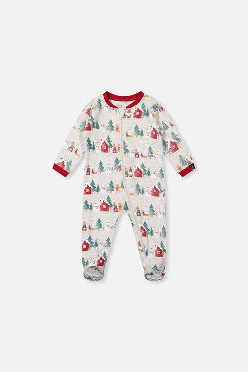 Baby Organic Cotton One Piece Christmas Pajama Beige Christmas Print