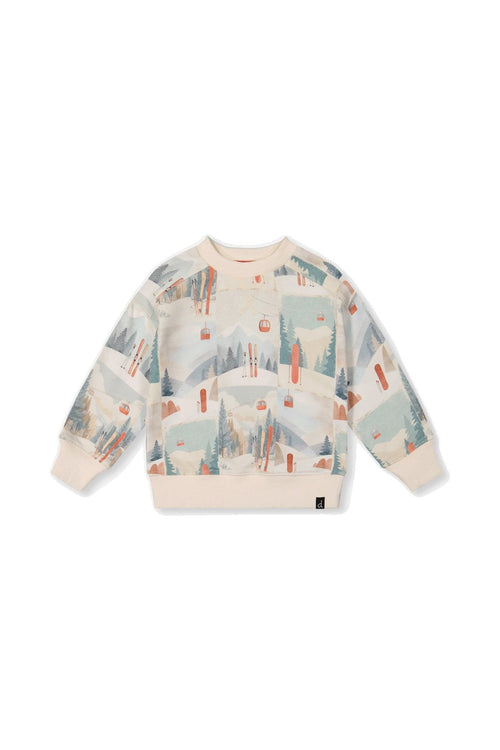 Baby-Fleece-Sweatshirt in Beige mit Ski-Print