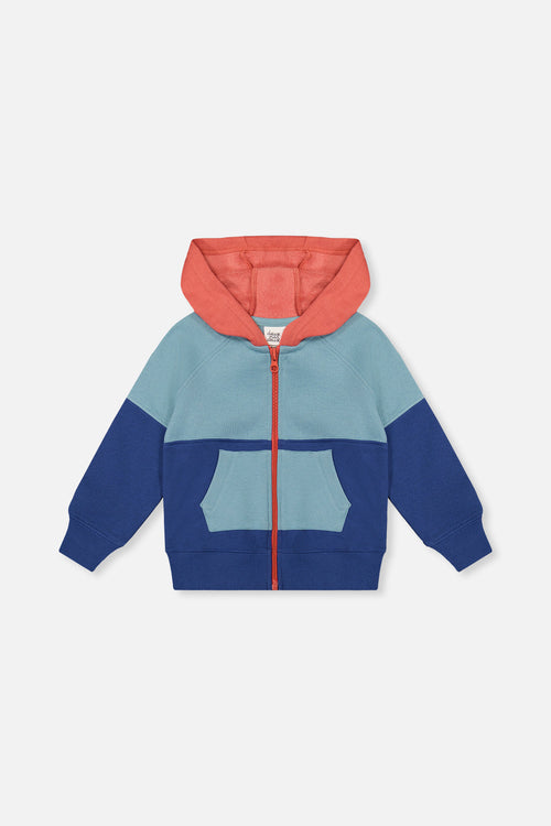Full Zip Hooded Fleece Jacket Blue, Turquoise And Orange - J20S31_04800