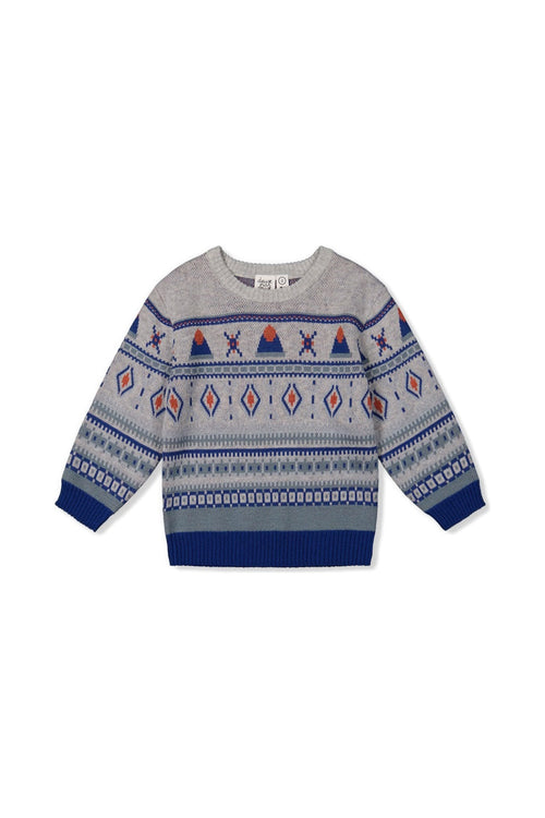 Baby-Strickpullover mit Jacquard-Muster in Blau und Beige